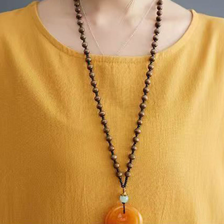 Buddha Stones Summer Printing Phoenix Pattern Short Sleeve Cotton Linen Midi Dress - image 11