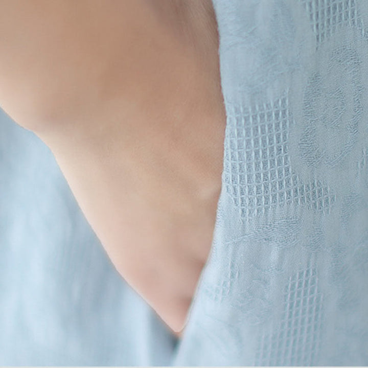 Buddha Stones Jacquard Solid Color Cotton Linen Short Sleeve Cheongsam Qipao Midi Dress With Pockets - image 10