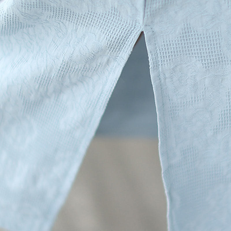 Buddha Stones Jacquard Solid Color Cotton Linen Short Sleeve Cheongsam Qipao Midi Dress With Pockets - image 11