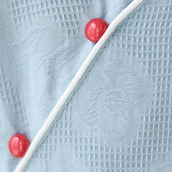 Buddha Stones Jacquard Solid Color Cotton Linen Short Sleeve Cheongsam Qipao Midi Dress With Pockets - image 7