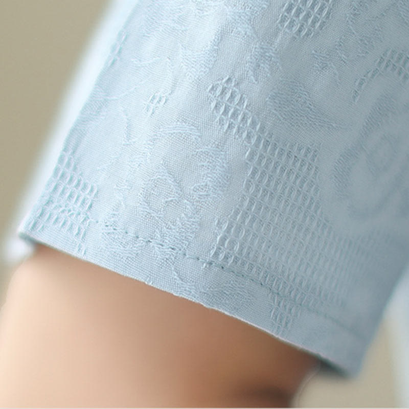 Buddha Stones Jacquard Solid Color Cotton Linen Short Sleeve Cheongsam Qipao Midi Dress With Pockets - image 9