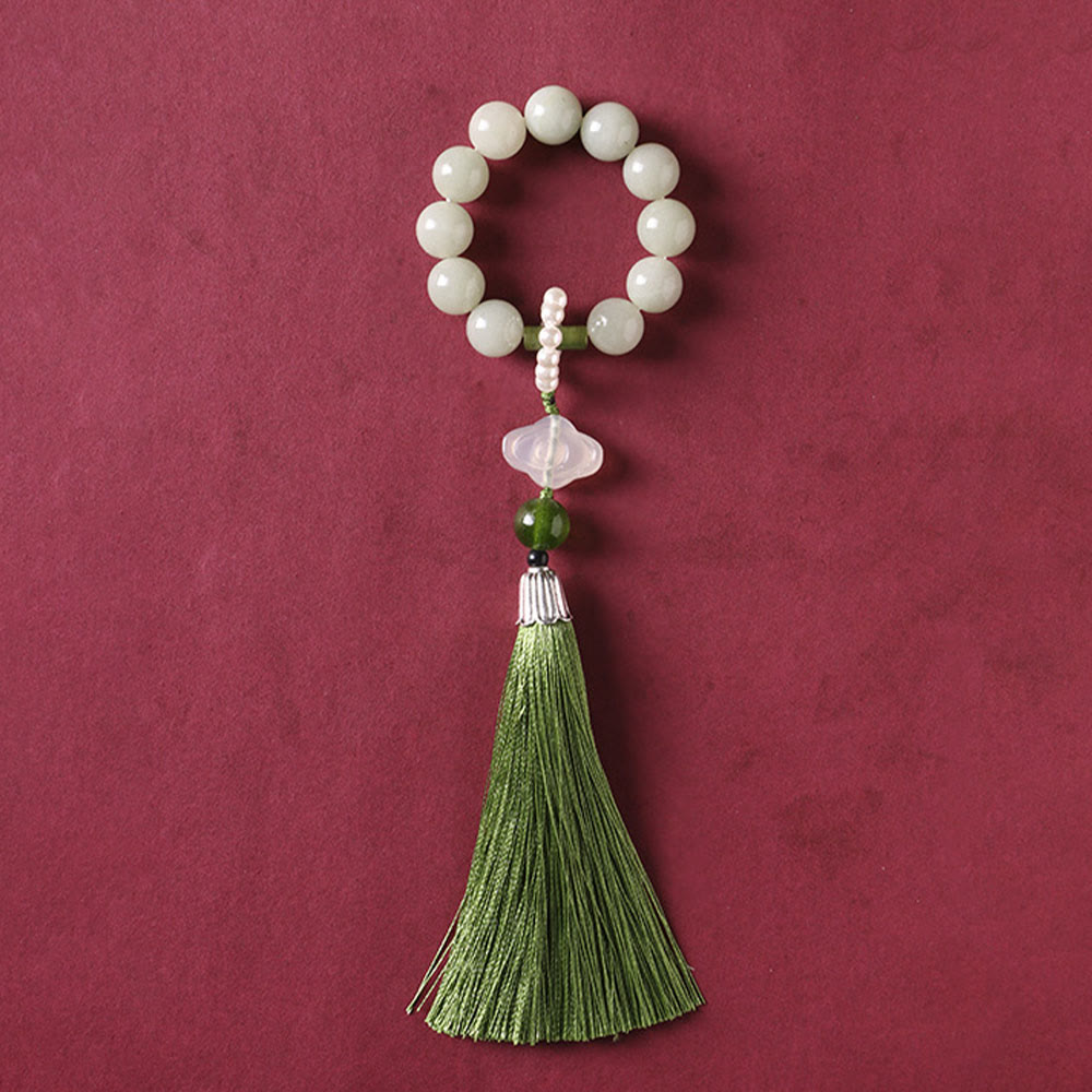 Buddha Stones Green Jade Beads Pearl Prosperity Tassels Wrist Mala - image 4
