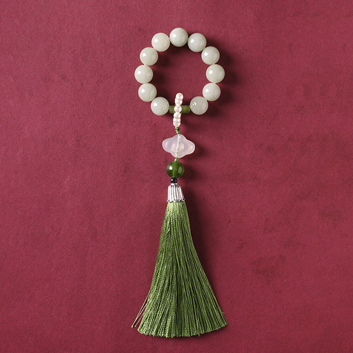 Buddha Stones Green Jade Beads Pearl Prosperity Tassels Wrist Mala - image 4
