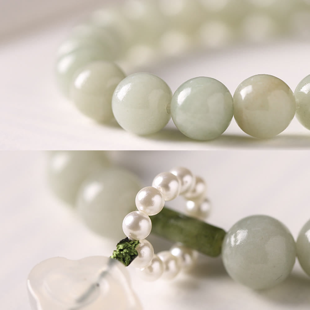 Buddha Stones Green Jade Beads Pearl Prosperity Tassels Wrist Mala - image 11