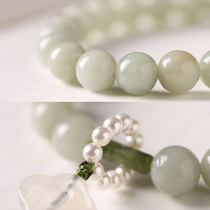 Buddha Stones Green Jade Beads Pearl Prosperity Tassels Wrist Mala - image 11