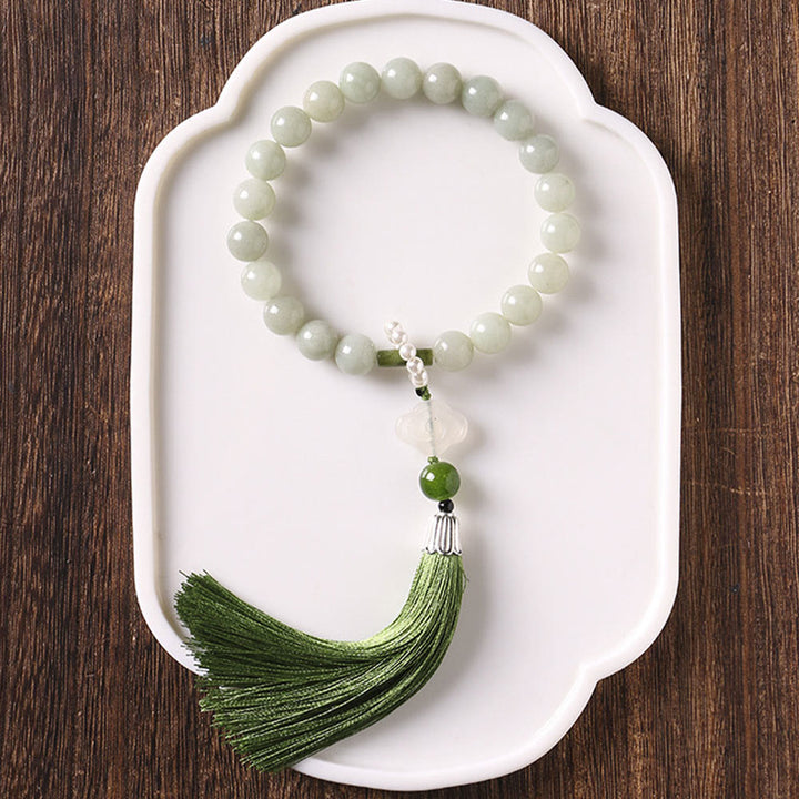 Buddha Stones Green Jade Beads Pearl Prosperity Tassels Wrist Mala - image 7