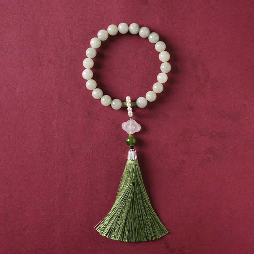 Buddha Stones Green Jade Beads Pearl Prosperity Tassels Wrist Mala - image 10