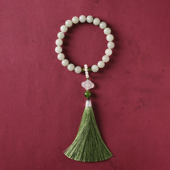 Buddha Stones Green Jade Beads Pearl Prosperity Tassels Wrist Mala - image 10