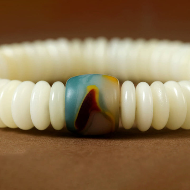 Buddha Stones Natural White Bodhi Seed Stone Wisdom Tassel Wrist Mala Bracelet - image 3