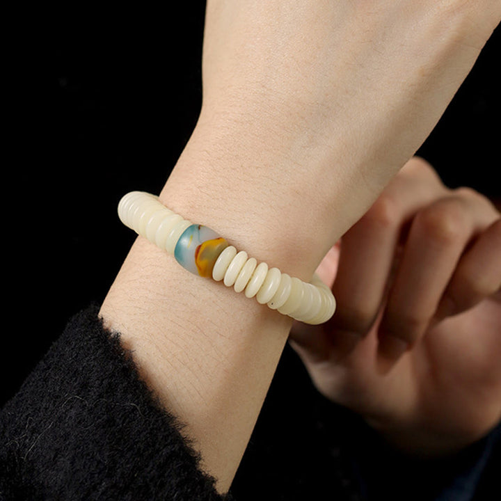 Buddha Stones Natural White Bodhi Seed Stone Wisdom Tassel Wrist Mala Bracelet - image 4