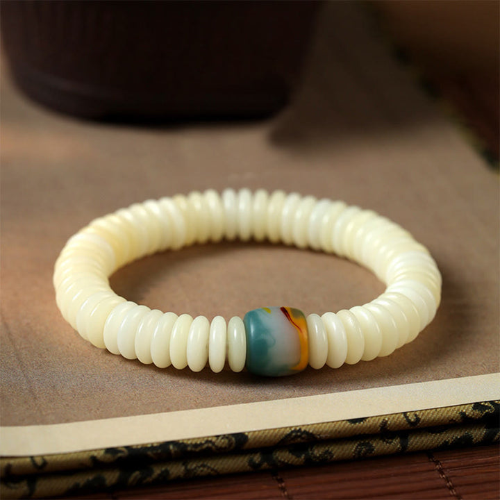 Buddha Stones Natural White Bodhi Seed Stone Wisdom Tassel Wrist Mala Bracelet - Bracelet(Wrist Circumference 14-15cm) - image 0