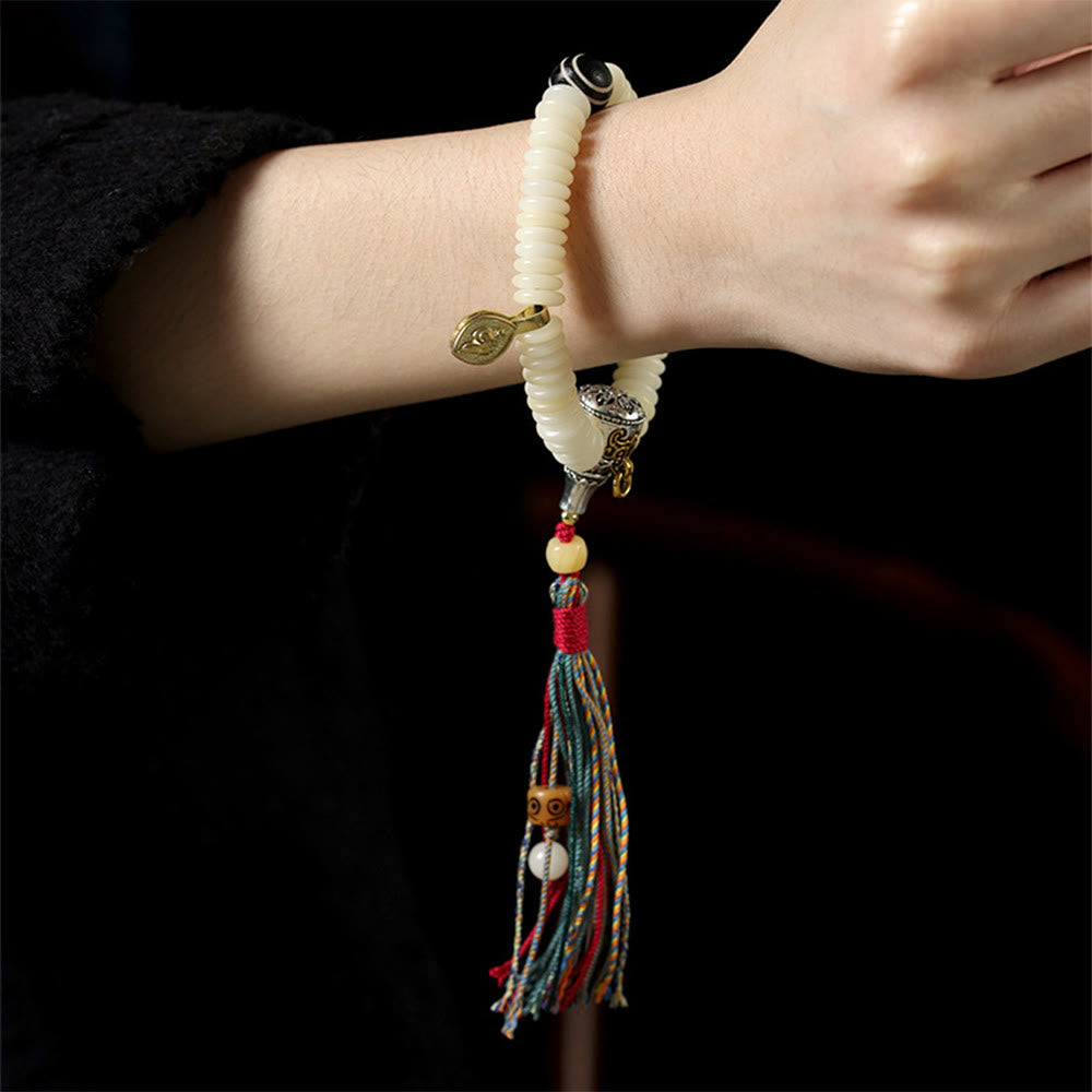 Buddha Stones Natural White Bodhi Seed Stone Wisdom Tassel Wrist Mala Bracelet - image 10