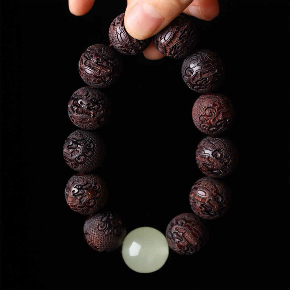 Buddha Stones Tibetan Rosewood Engraving PiXiu Warmth Bracelet - image 0