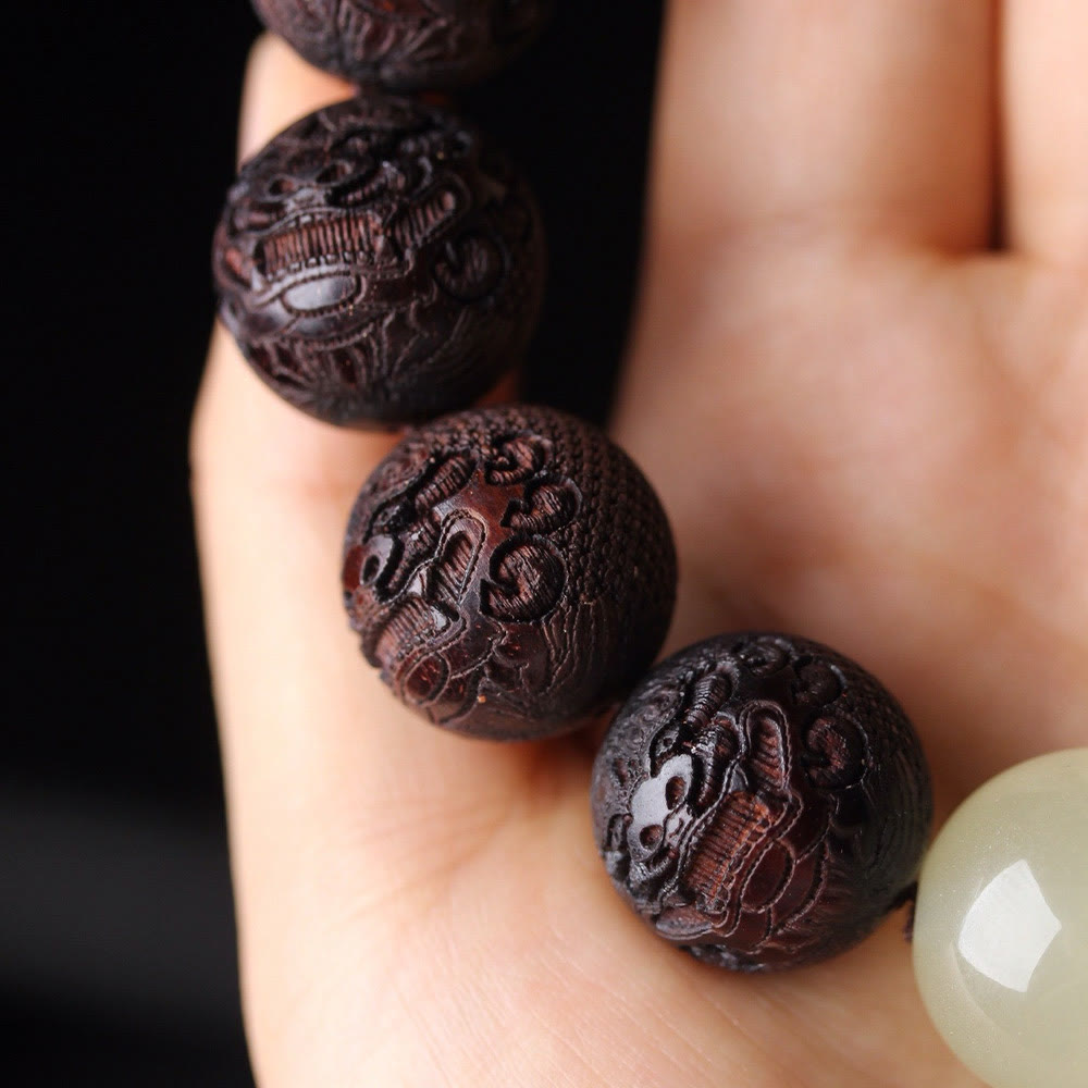 Buddha Stones Tibetan Rosewood Engraving PiXiu Warmth Bracelet - image 7