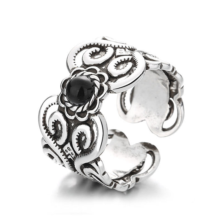 Buddha Stones Black Onyx Copper Mongolian Pattern Adjustable Fortune Ring - image 4