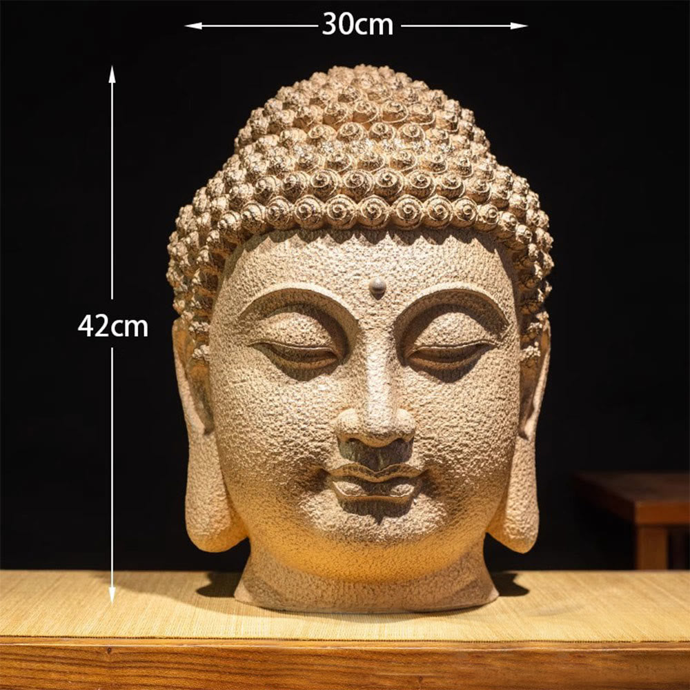 Buddha Stones Closed Eyes Meditating Buddha Head Resin Statue Zen Home Decoration 42*30*30cm - image 4