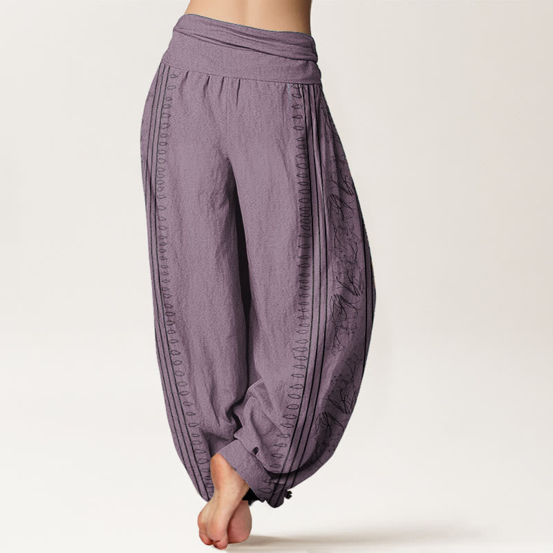 Buddha Stones Pure Cotton Dharma Wheel Lotus OM Pattern Women's Elastic Waist Harem Pants - image 10