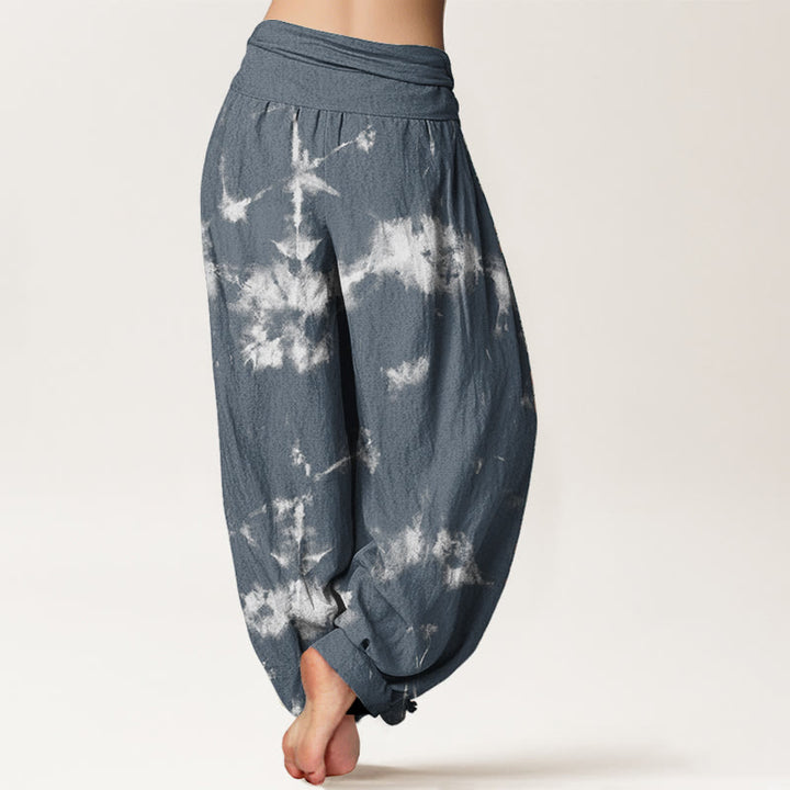 Buddha Stones Pure Cotton White Lines Spots Tie-Dye Pattern Women's Elastic Waist Harem Pants - image 7