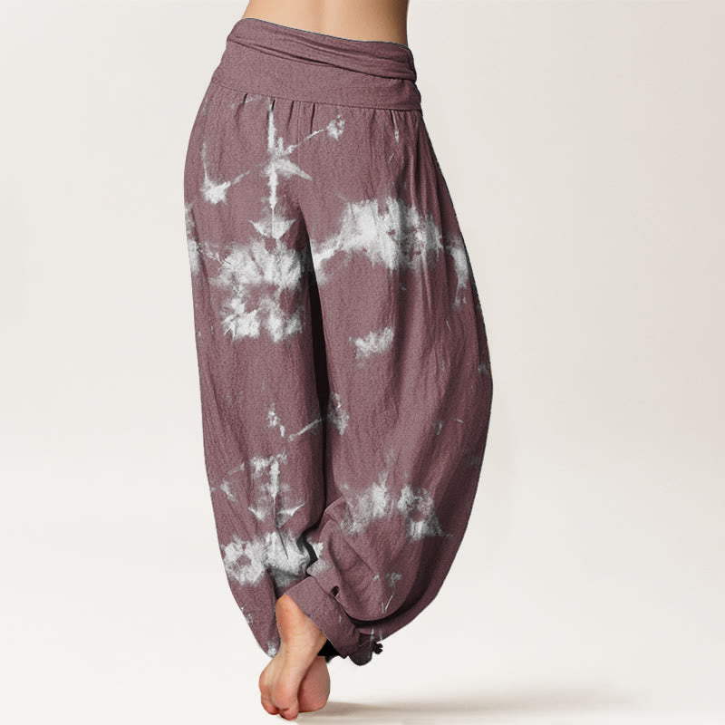 Buddha Stones Pure Cotton White Lines Spots Tie-Dye Pattern Women's Elastic Waist Harem Pants - image 10