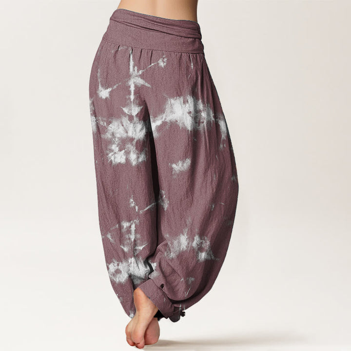 Buddha Stones Pure Cotton White Lines Spots Tie-Dye Pattern Women's Elastic Waist Harem Pants - image 10