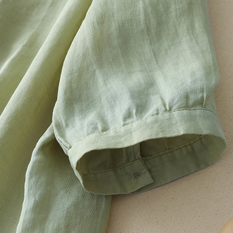 Buddha Stones Casual Shooting Star Embroidery V-Neck Half Sleeve Cotton Linen Women's Shirt - image 12