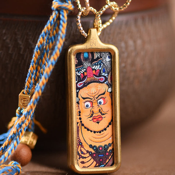 Buddha Stones Tibet God Of Wealth Titanium Steel Thangka Wealth Necklace Pendant - image 1