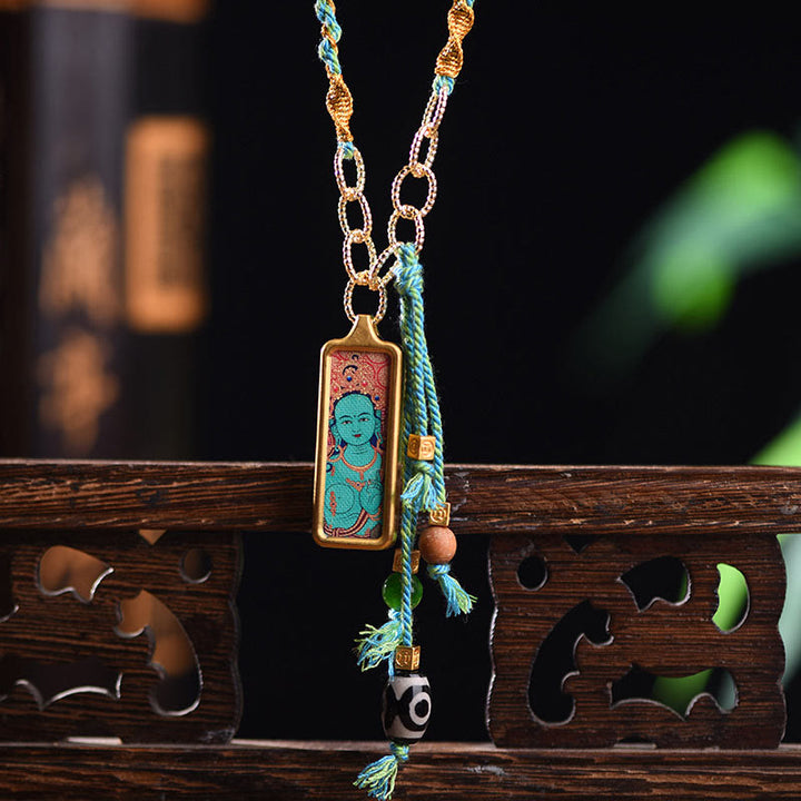Buddha Stones Tibet God Of Wealth Titanium Steel Thangka Wealth Necklace Pendant - Bodhisattva Tara - image 9