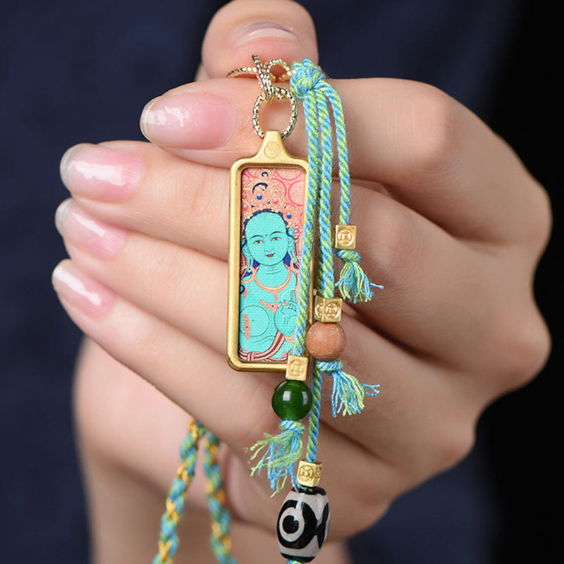 Buddha Stones Tibet God Of Wealth Titanium Steel Thangka Wealth Necklace Pendant - image 10