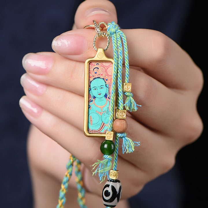Buddha Stones Tibet God Of Wealth Titanium Steel Thangka Wealth Necklace Pendant - image 10