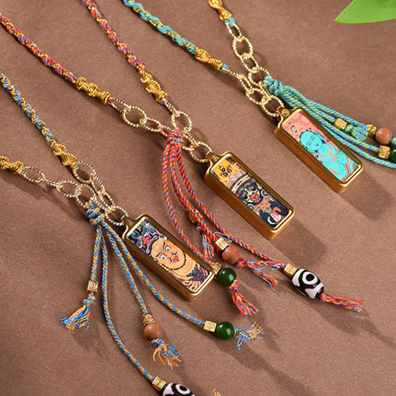 Buddha Stones Tibet God Of Wealth Titanium Steel Thangka Wealth Necklace Pendant - image 13