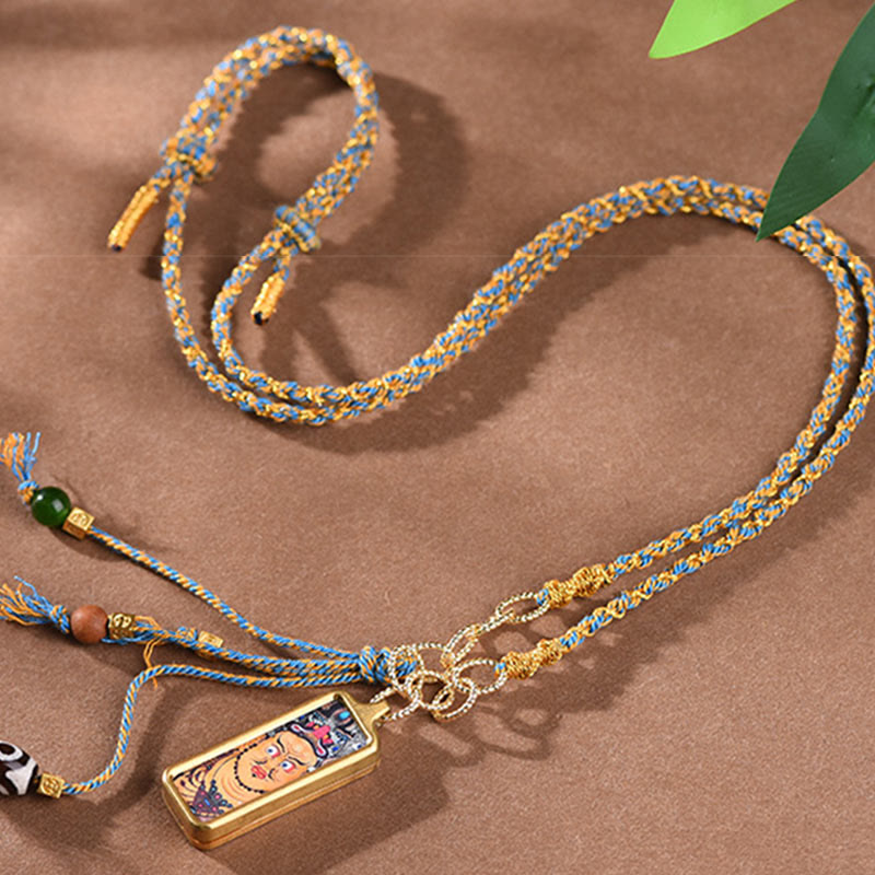 Buddha Stones Tibet God Of Wealth Titanium Steel Thangka Wealth Necklace Pendant - image 4