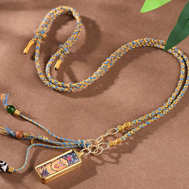 Buddha Stones Tibet God Of Wealth Titanium Steel Thangka Wealth Necklace Pendant - image 4