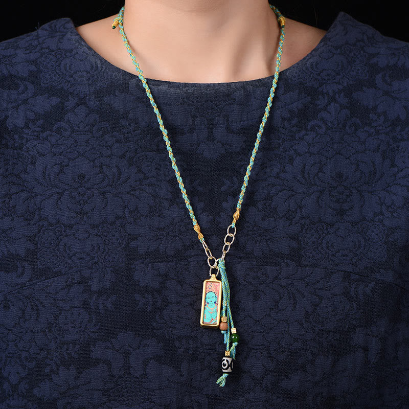 Buddha Stones Tibet God Of Wealth Titanium Steel Thangka Wealth Necklace Pendant - image 11