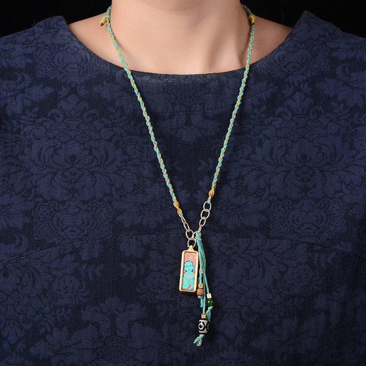 Buddha Stones Tibet God Of Wealth Titanium Steel Thangka Wealth Necklace Pendant - image 11