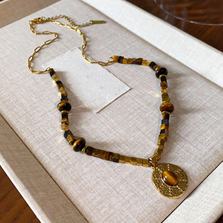 Buddha Stones Natural Tiger Eye Square Protection Titanium Steel Necklace Pendant - image 9