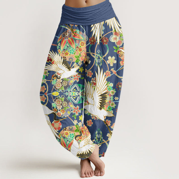 Buddha Stones Casual Crane Floral Geometric Pattern Elastic Waist Women's Harem Pants - RoyalBlue - US22,UK/AU26,EU54 (6XL) - image 0