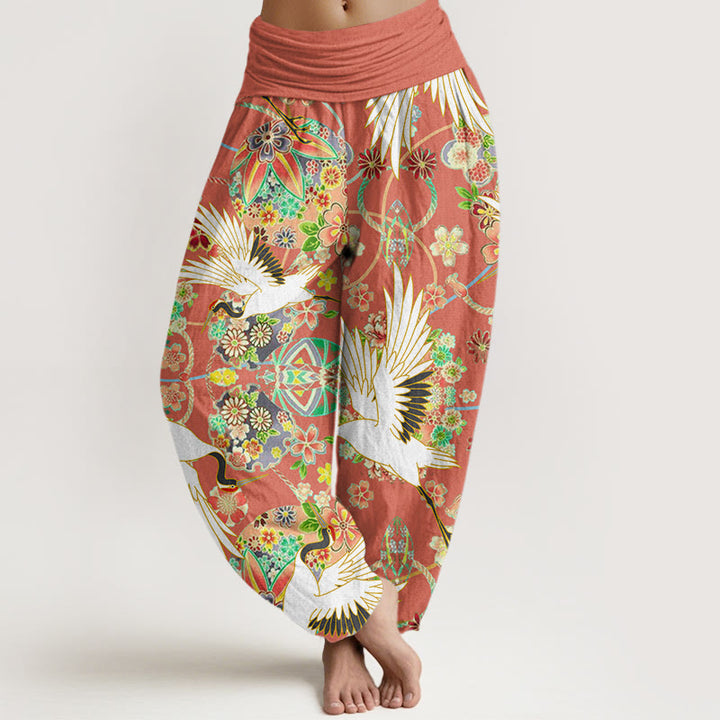 Buddha Stones Casual Crane Floral Geometric Pattern Elastic Waist Women's Harem Pants - DarkOrange - US22,UK/AU26,EU54 (6XL) - image 4