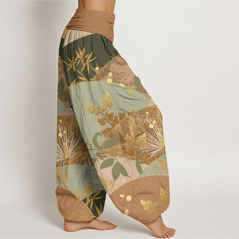 Buddha Stones Semicircle Leaves Pattern Women's Elastic Waist Harem Pants - image 2