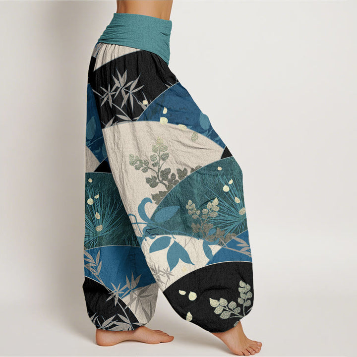 Buddha Stones Semicircle Leaves Pattern Women's Elastic Waist Harem Pants - image 6