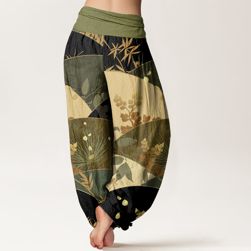 Buddha Stones Semicircle Leaves Pattern Women's Elastic Waist Harem Pants - image 8