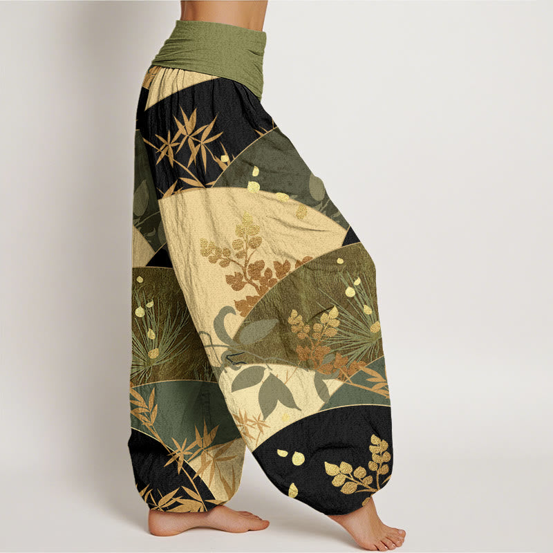 Buddha Stones Semicircle Leaves Pattern Women's Elastic Waist Harem Pants - image 9