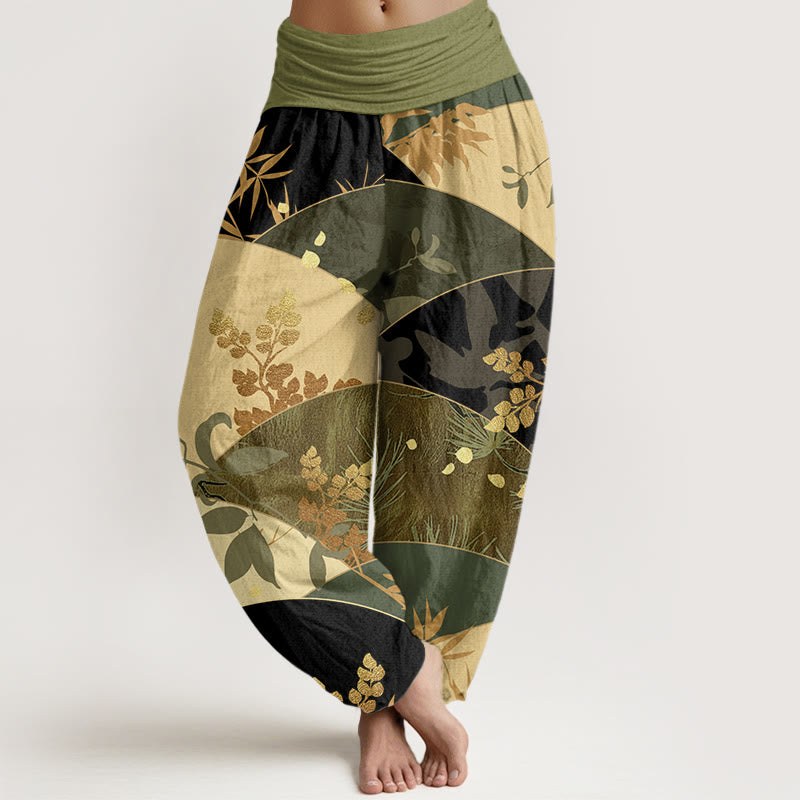 Buddha Stones Semicircle Leaves Pattern Women's Elastic Waist Harem Pants - OliveDrab - US22,UK/AU26,EU54 (6XL) - image 7