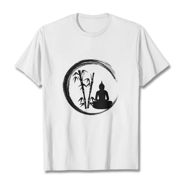 Buddha Stones Zen Buddha Statue Sitting Bamboo Meditation Tee T-shirt - White - 2XL - image 5