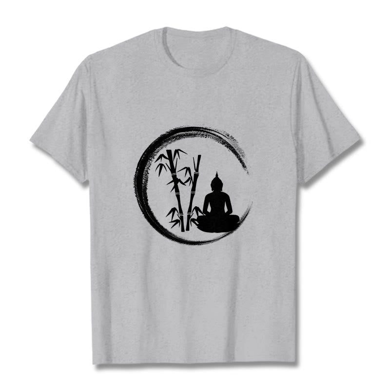 Buddha Stones Zen Buddha Statue Sitting Bamboo Meditation Tee T-shirt - LightGrey - 2XL - image 19