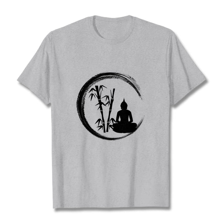 Buddha Stones Zen Buddha Statue Sitting Bamboo Meditation Tee T-shirt - LightGrey - 2XL - image 19