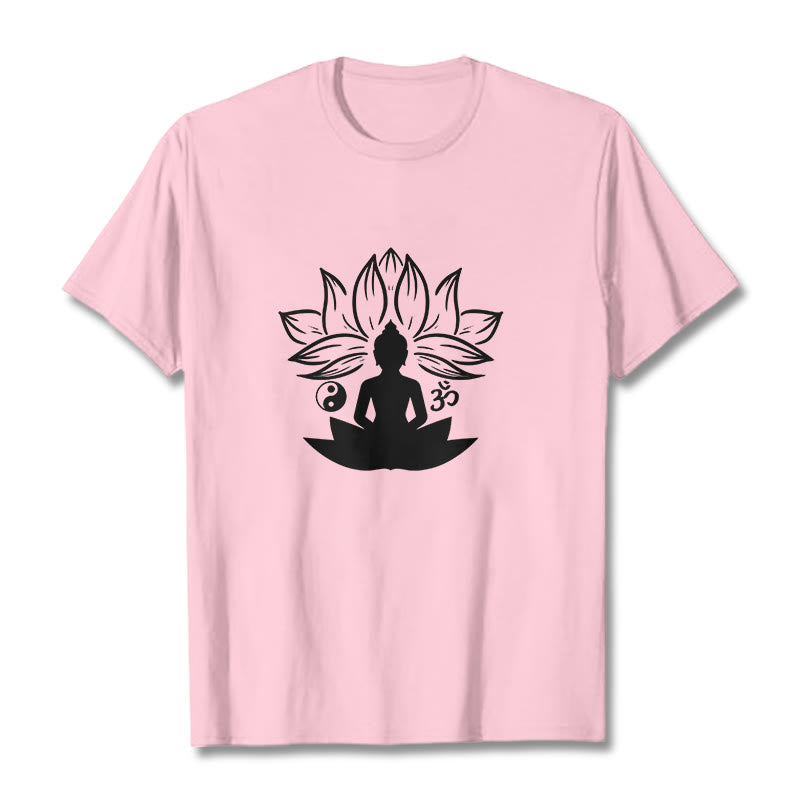 Buddha Stones Om Yin Yang Buddha Statue Sitting Lotus Meditation Tee T-shirt - LightPink - 2XL - image 12