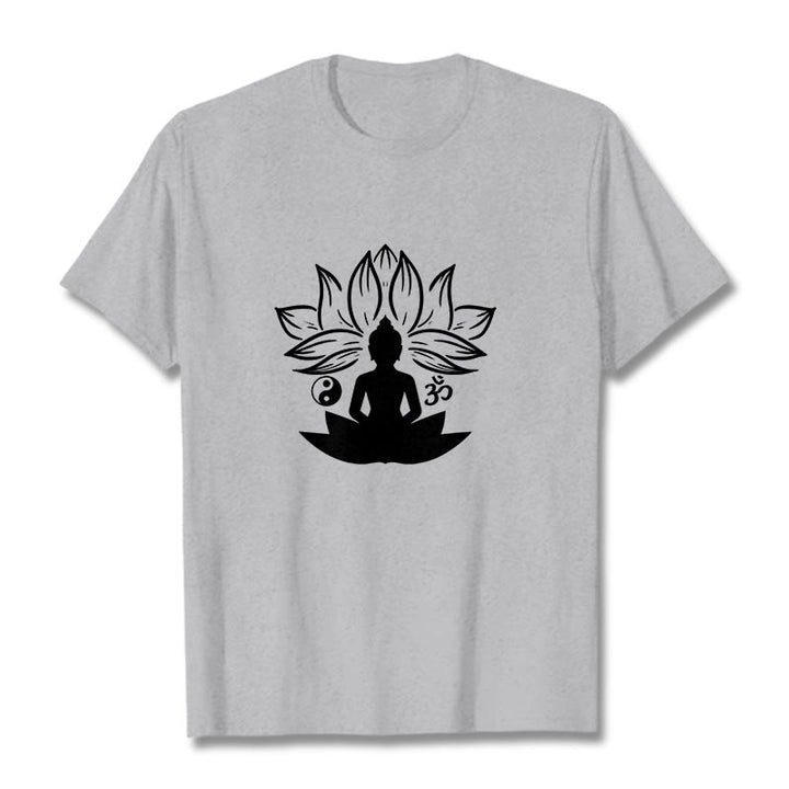 Buddha Stones Om Yin Yang Buddha Statue Sitting Lotus Meditation Tee T-shirt - LightGrey - 2XL - image 19