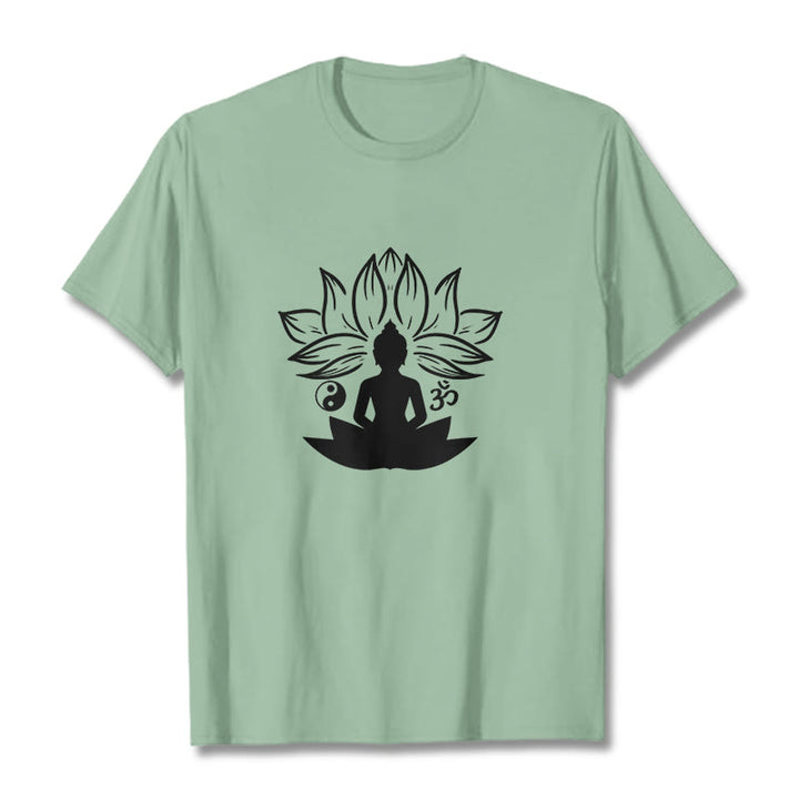 Buddha Stones Om Yin Yang Buddha Statue Sitting Lotus Meditation Tee T-shirt - PaleGreen - 2XL - image 14
