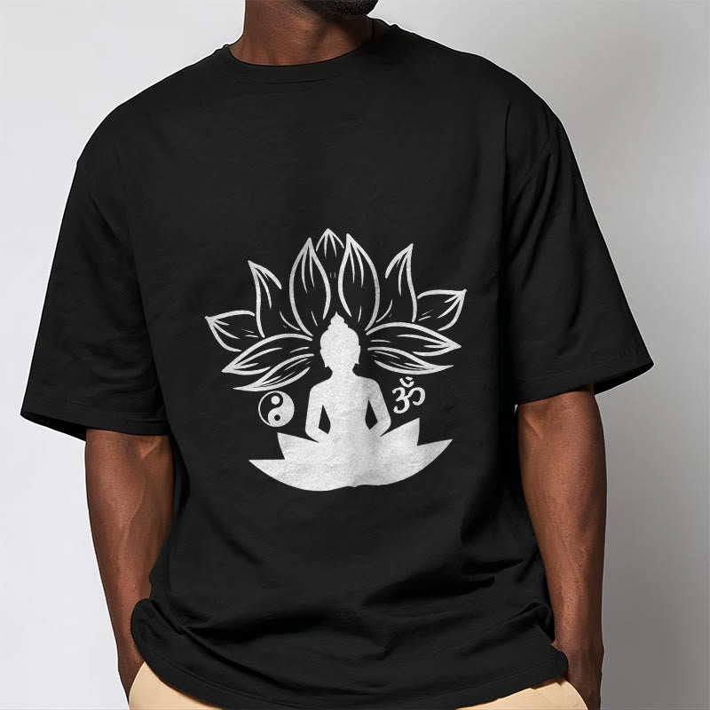 Buddha Stones Om Yin Yang Buddha Statue Sitting Lotus Meditation Tee T-shirt - image 6