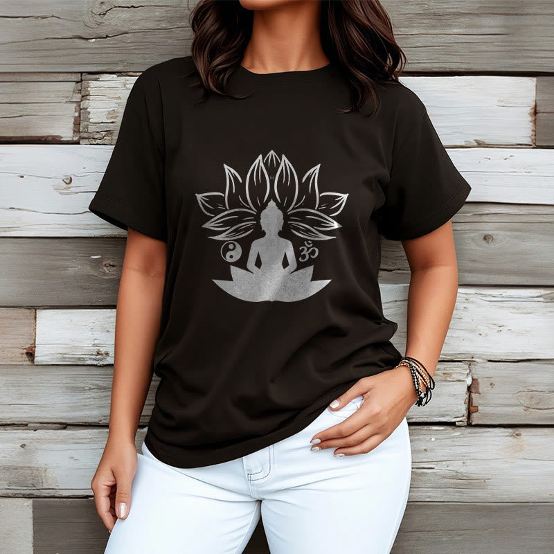 Buddha Stones Om Yin Yang Buddha Statue Sitting Lotus Meditation Tee T-shirt - image 7